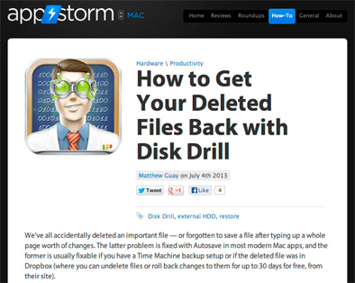 Disk Drill reviewed again by AppStorm