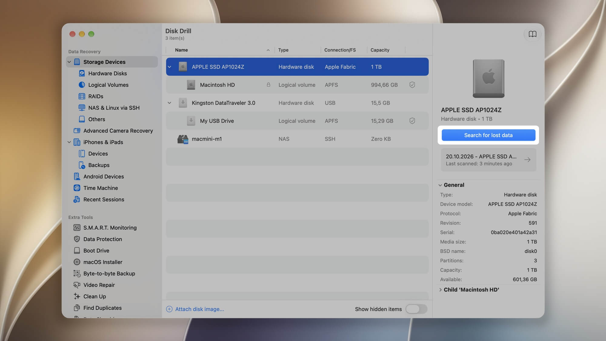 find specific lost item in disk drill step 1 macos