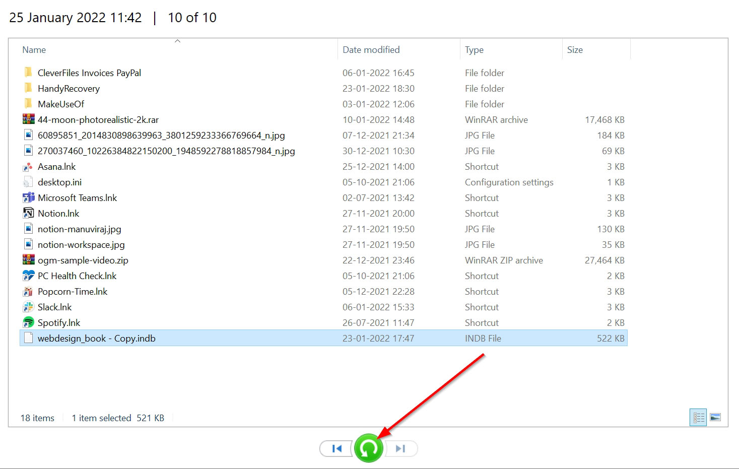 An INDB file in Windows File History.