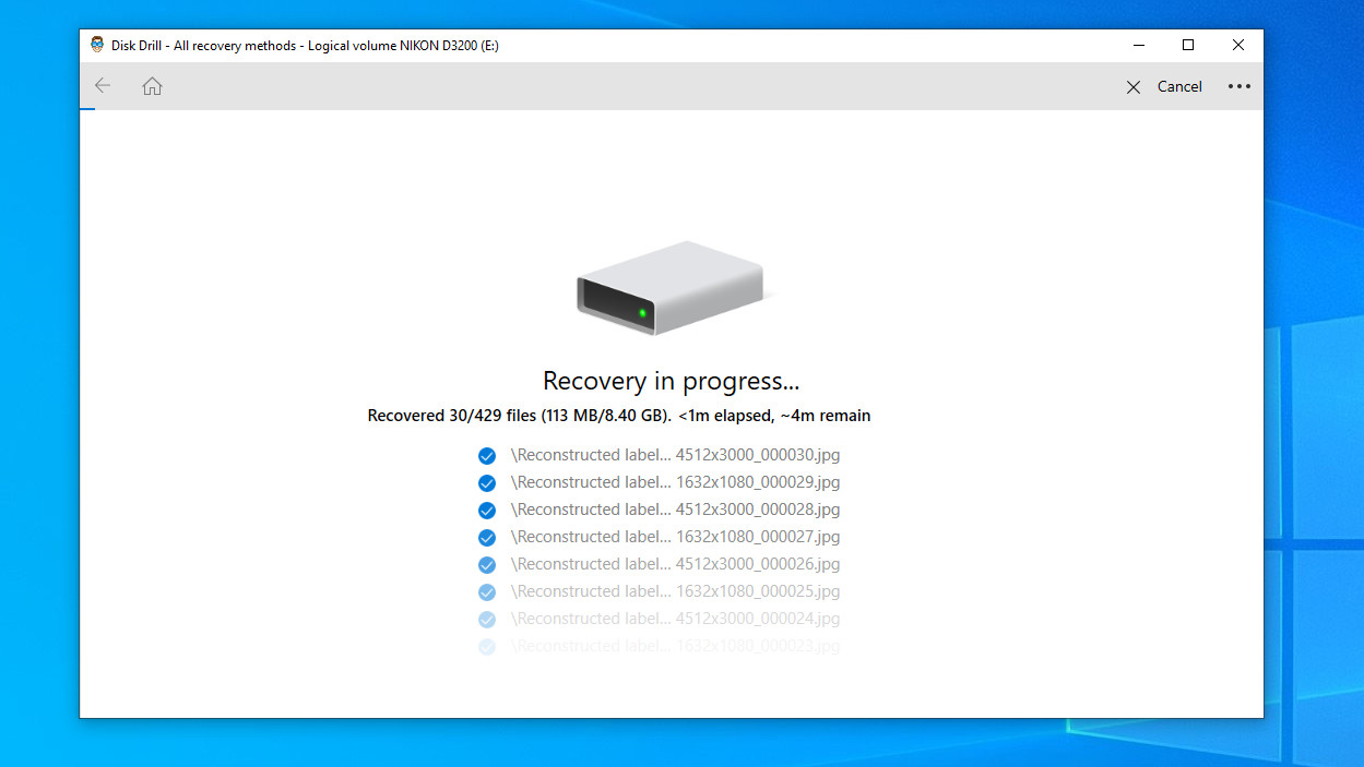 Disk Drill on Windows 10 SD card recovery process