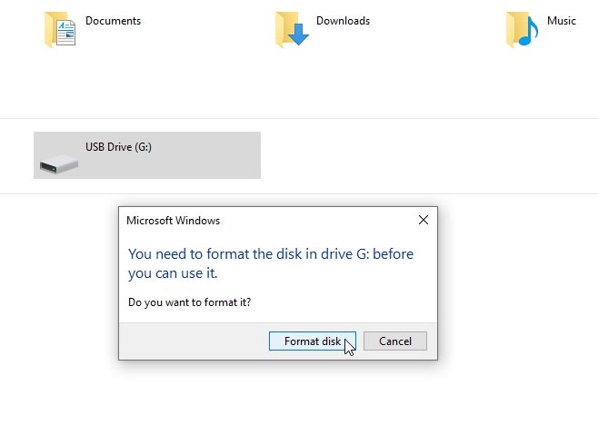 File Explorer prompts to format any drive