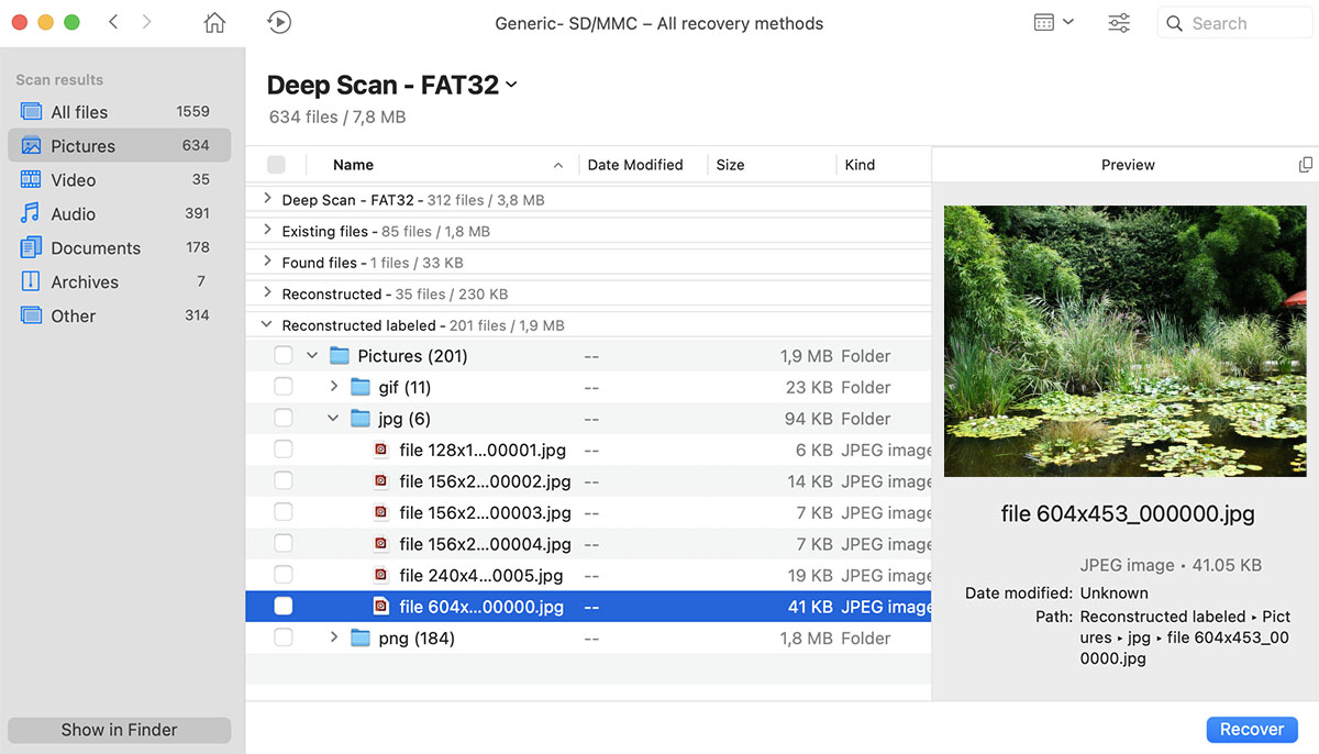 preview lost data on sd card in disk drill for macos
