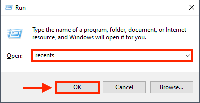 Opening the Recents folder using Windows Run function 