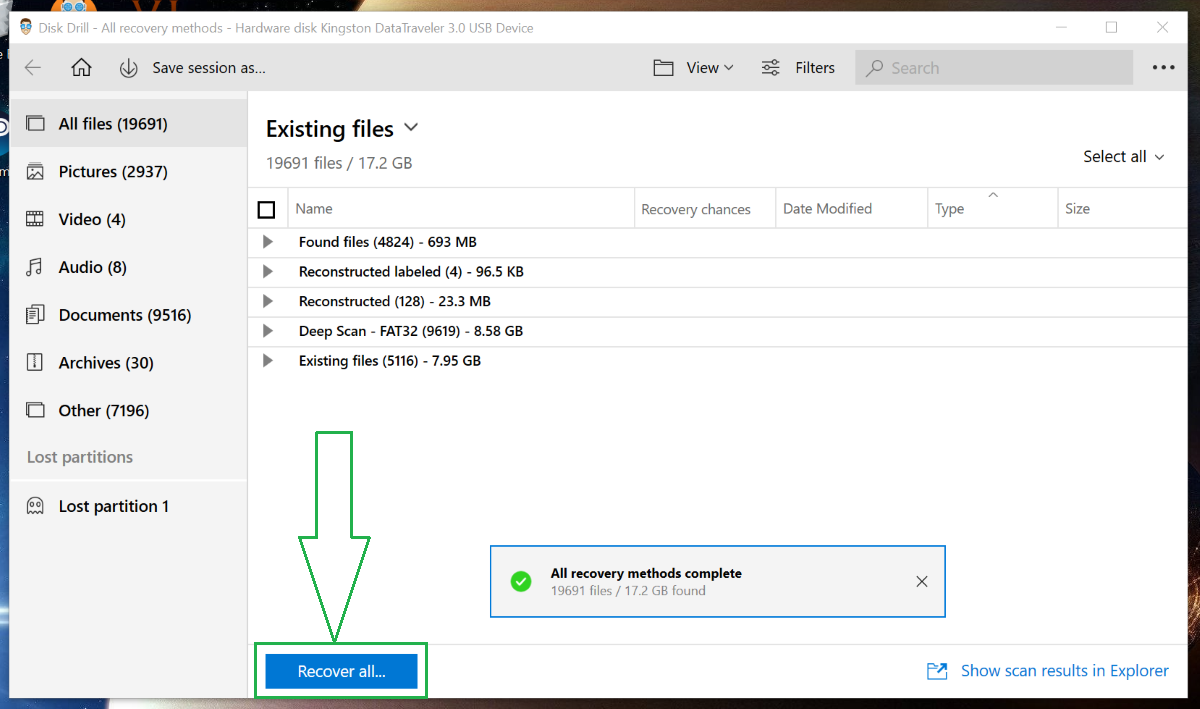 Recover all files option with Disk Drill.