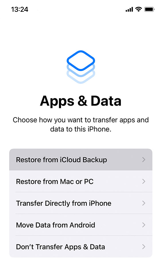 Select restore from iCloud backups option