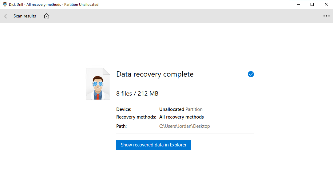 Show recovered data in Explorer