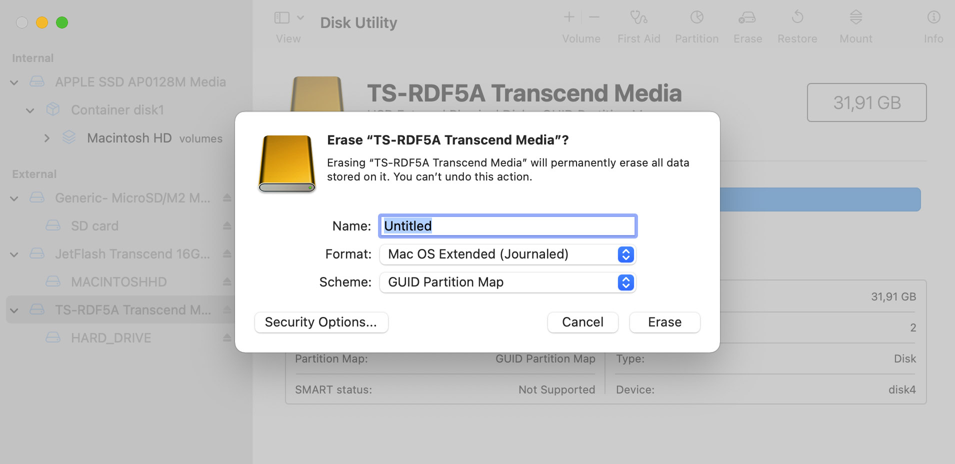 Format the drive with the HFS file system