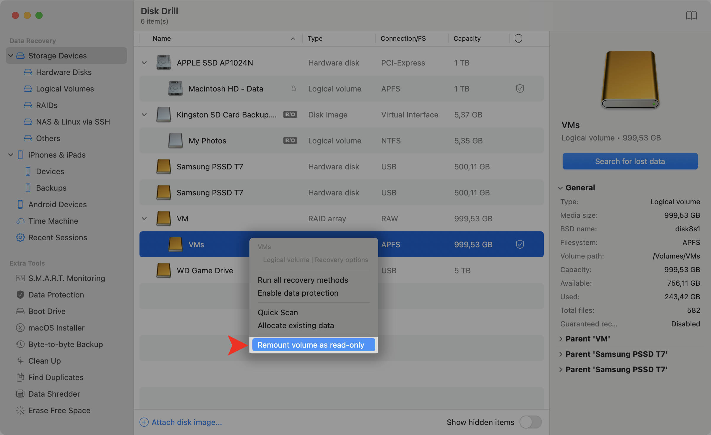 disk drill for macos remount volume as read only