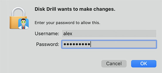enter password to install disk drill for macos