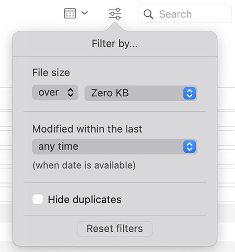 filter found lost data in disk drill