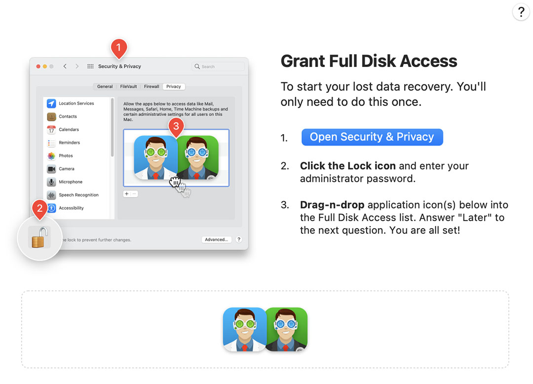 grant full disk access for disk drill in macos
