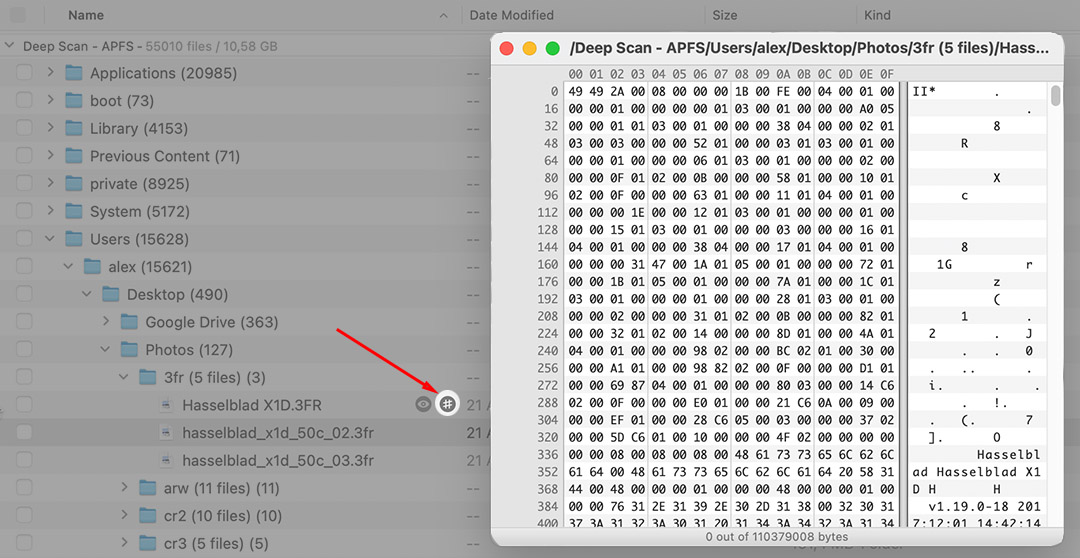 preview hex option in disk drill