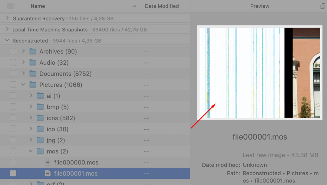 restored file partially corrupted in disk drill preview