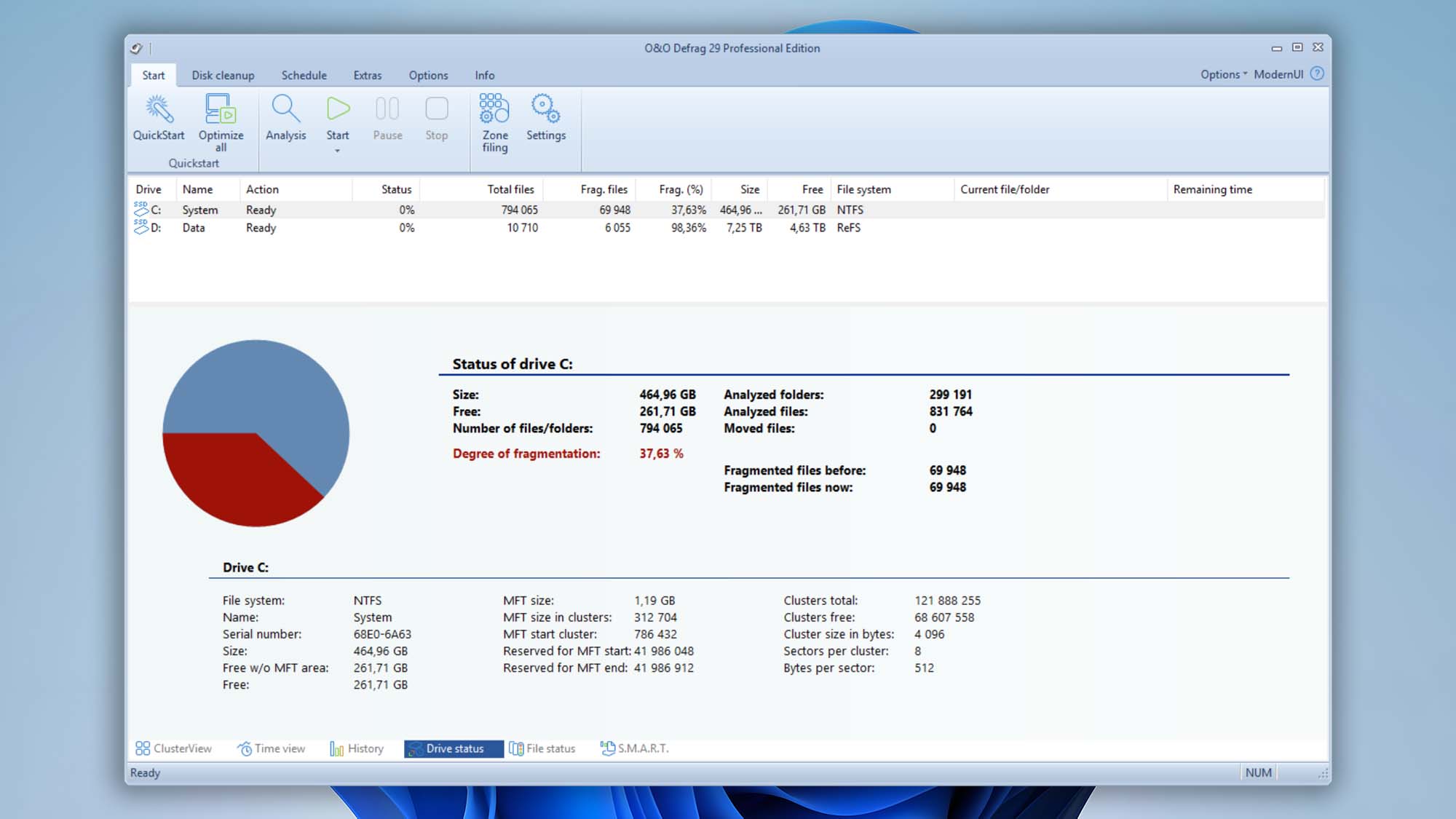 drive fragmentation status example