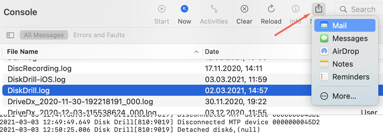 share disk drill log