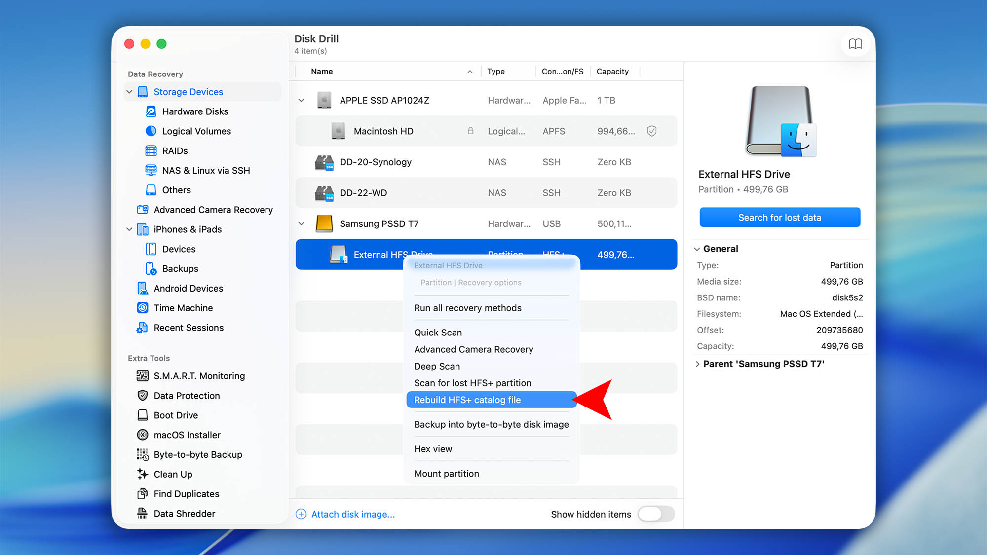rebuild a corrupted catalog directory disk drill mac step 01