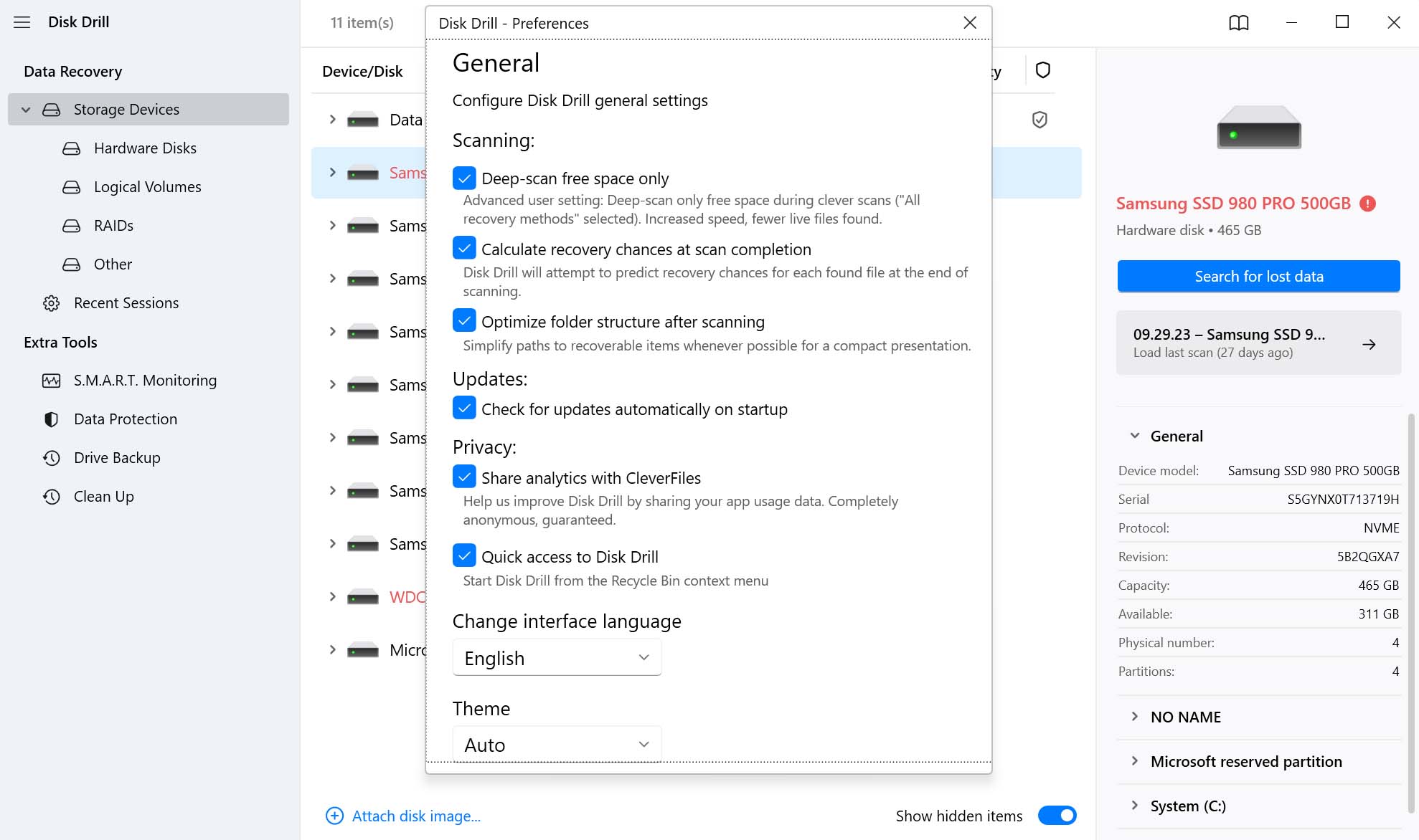 disk drill windows change ui language