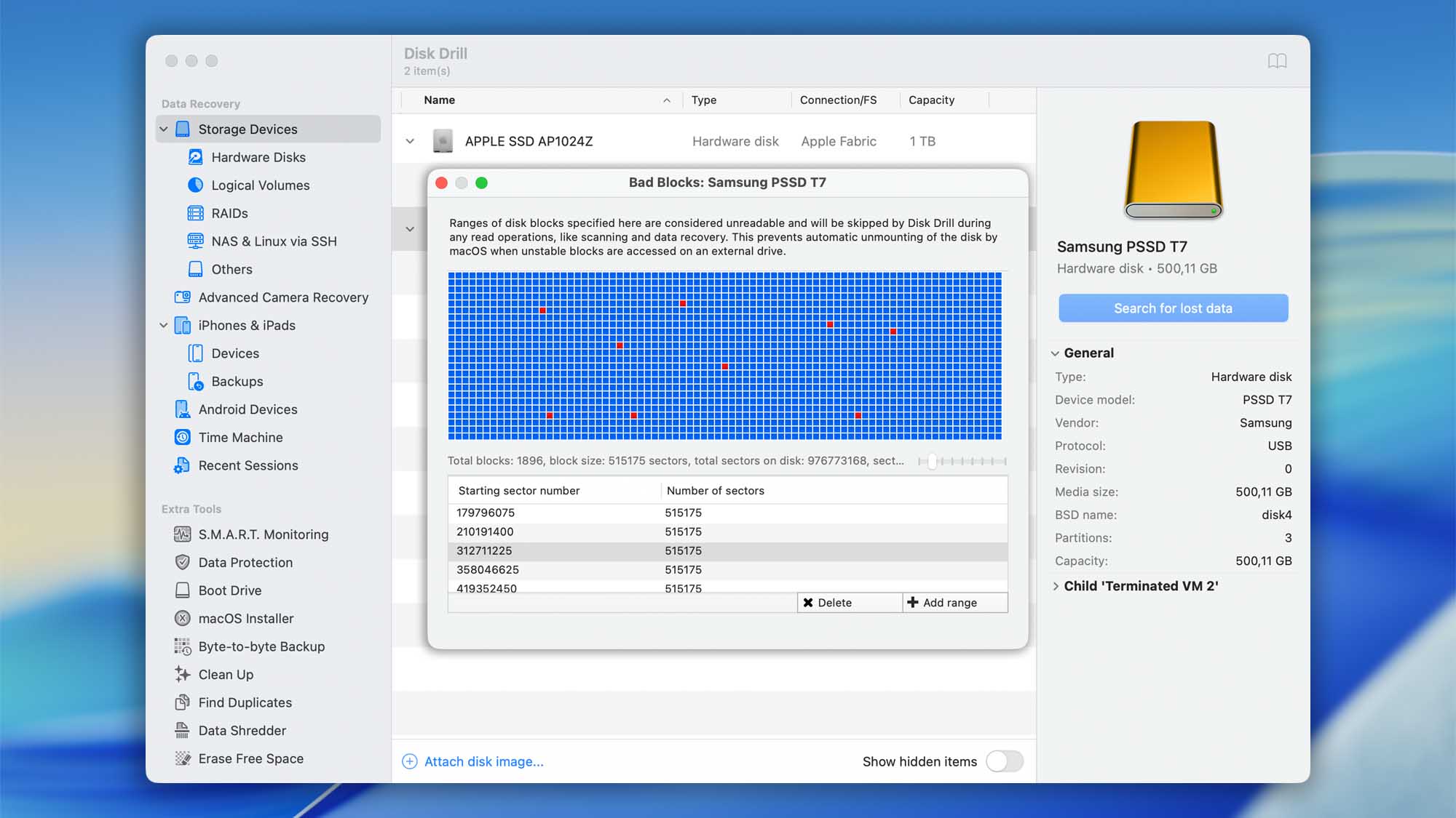 bad blocks management disk drill macos step 01
