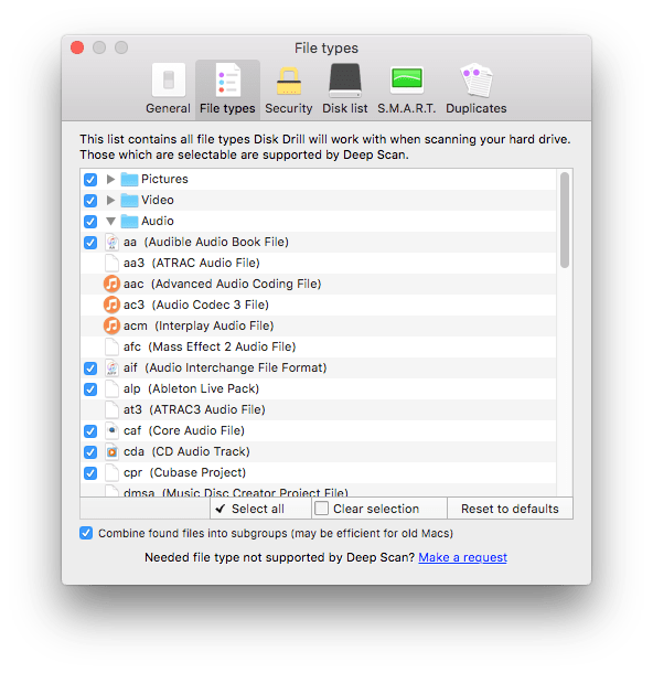 Disk Drill 3 File Types for Deep Scan