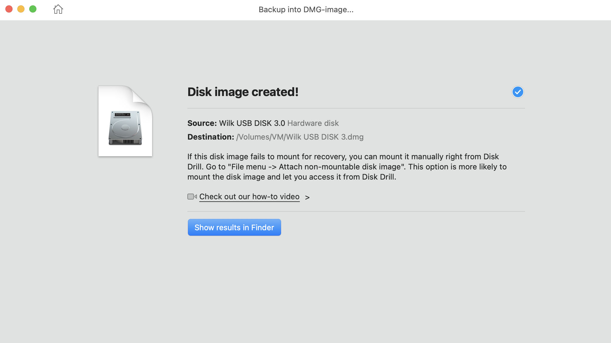 completed backup process in disk drill for macos