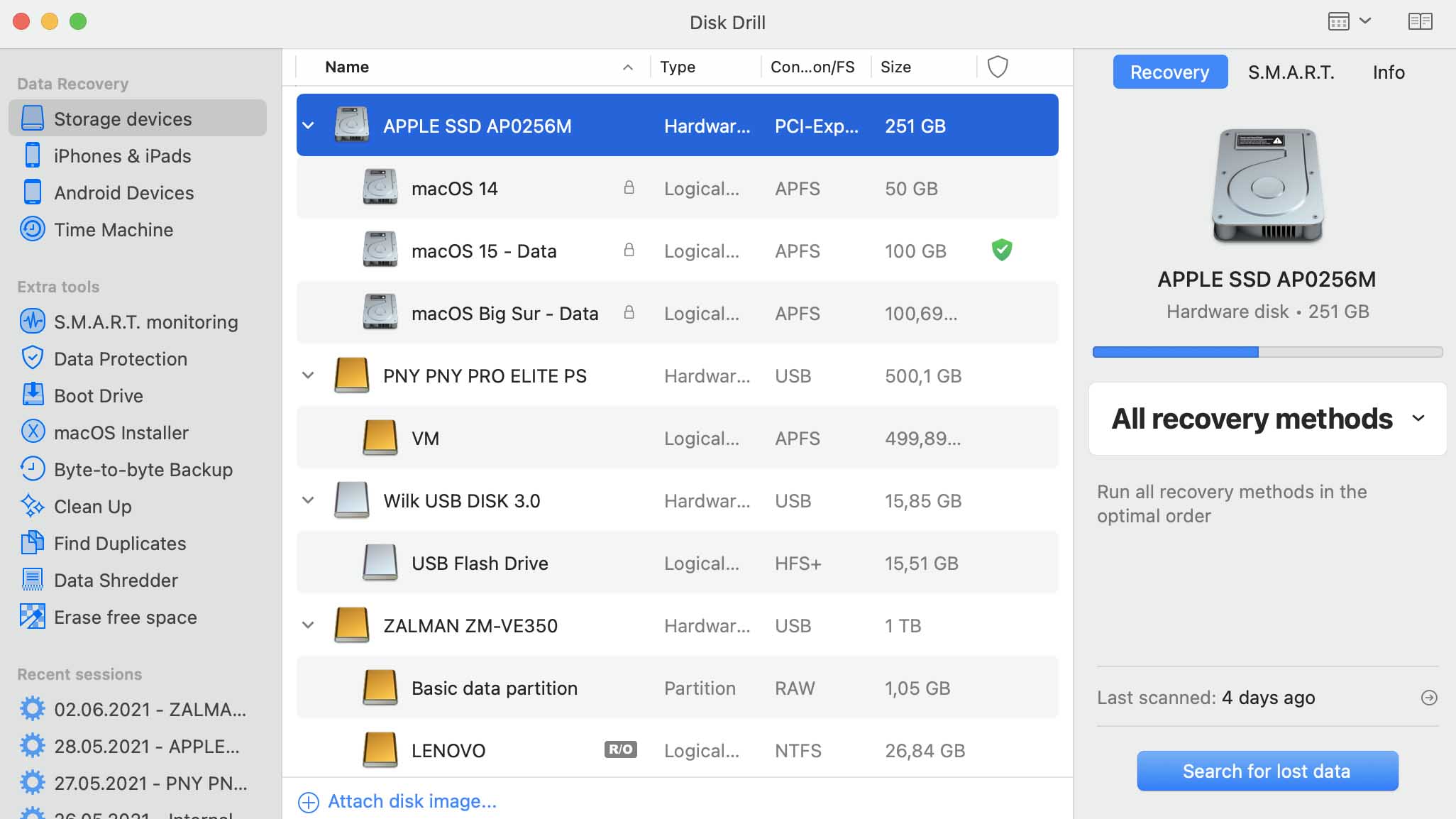 disk drill for mac os main program window