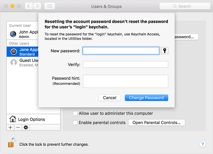 mac change password and forget it