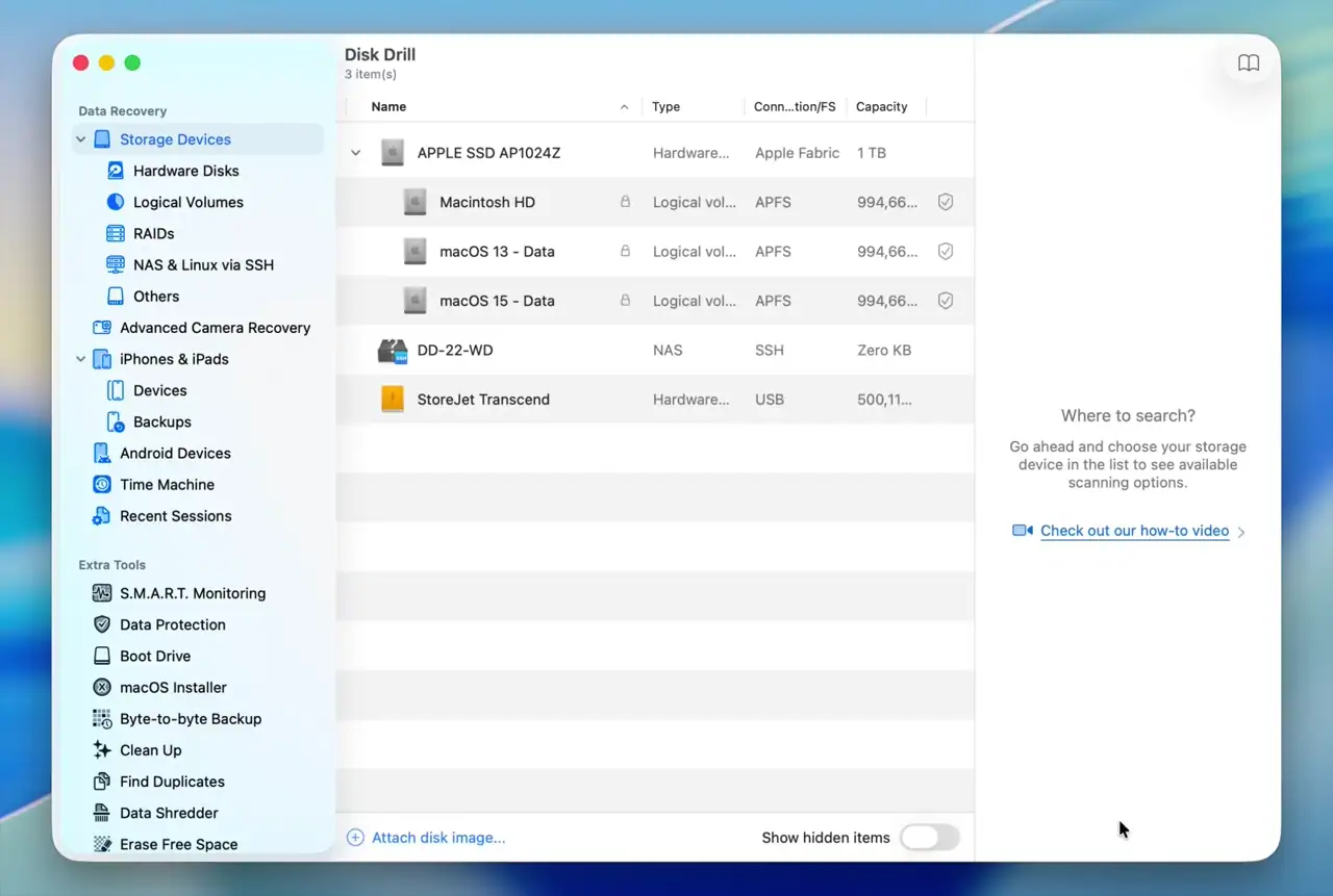 scan local tm snapshots disk drill macos
