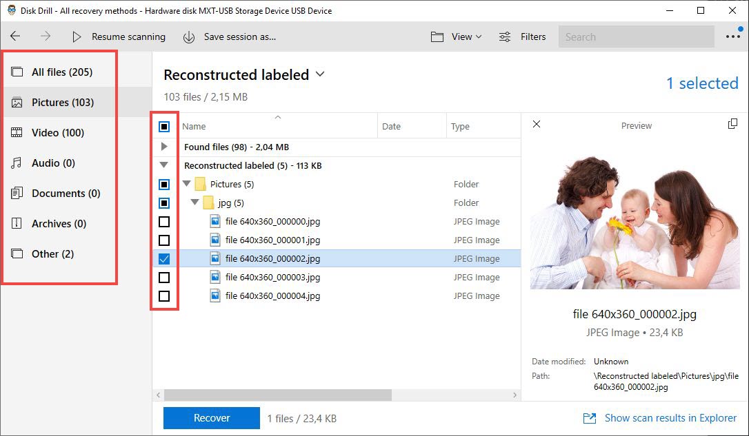 Find and select lost files