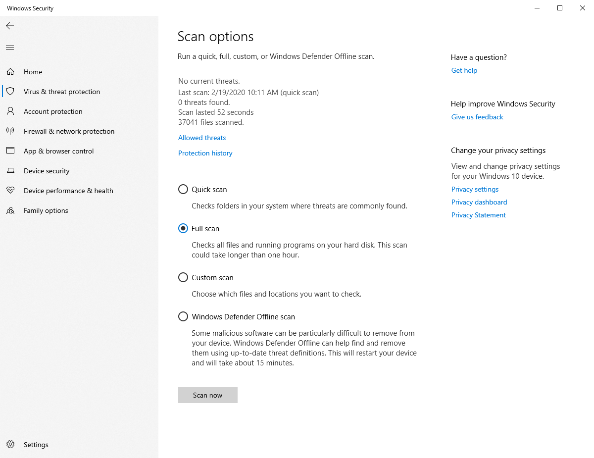 windows defender full scan