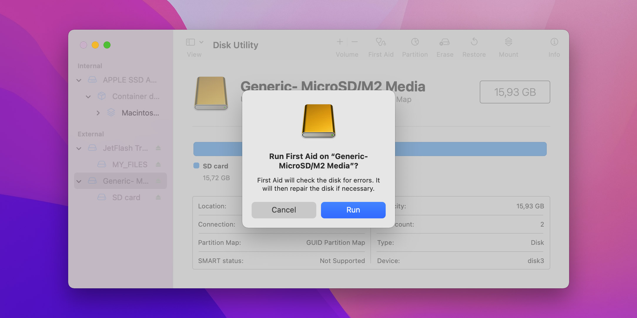 First Aid in Disk Utility