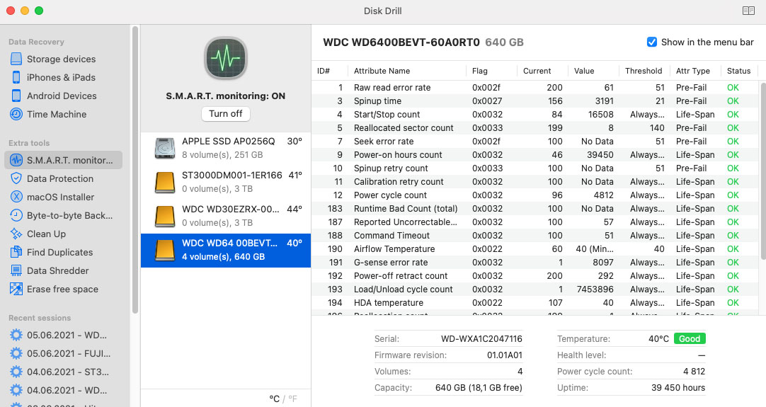 how to show health external hard drive macos