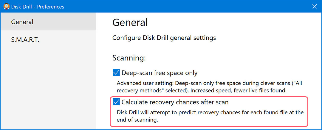recovery chances option in disk drill for windows
