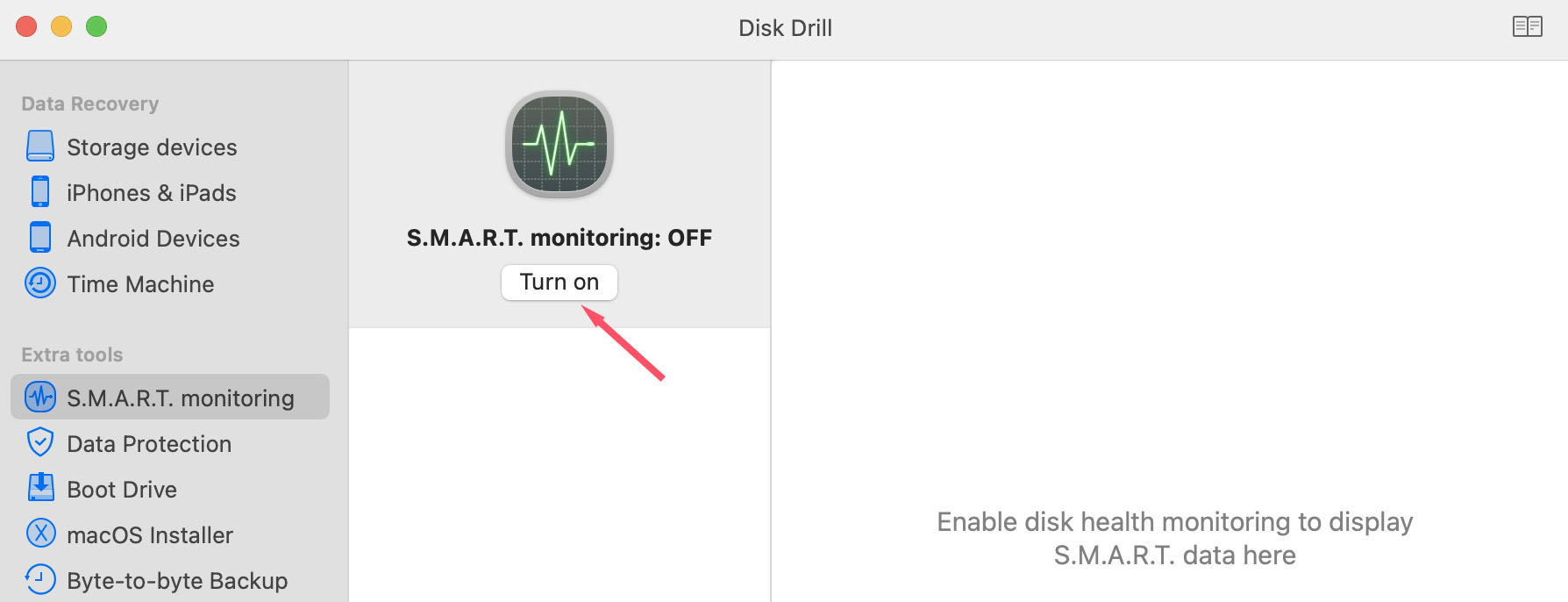 turn on smart disk monitoring in disk drill for macos