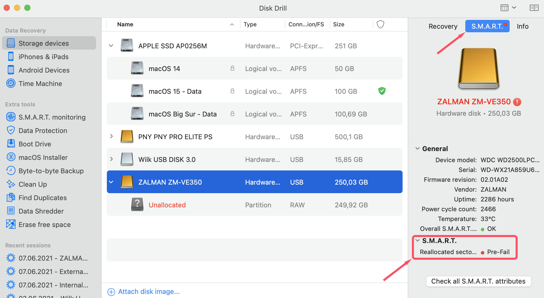 monitor drive health with disk drill