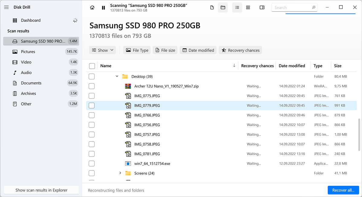 calculating recovery chances for files disk drill for windows