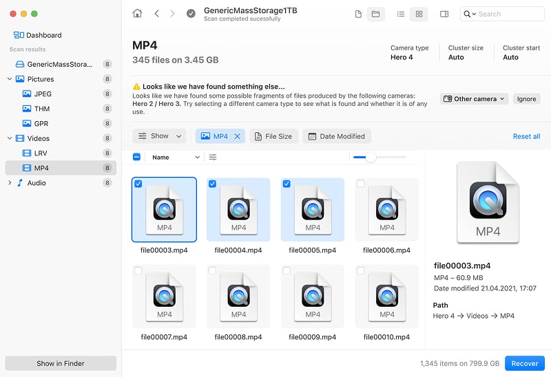 Select files to recover