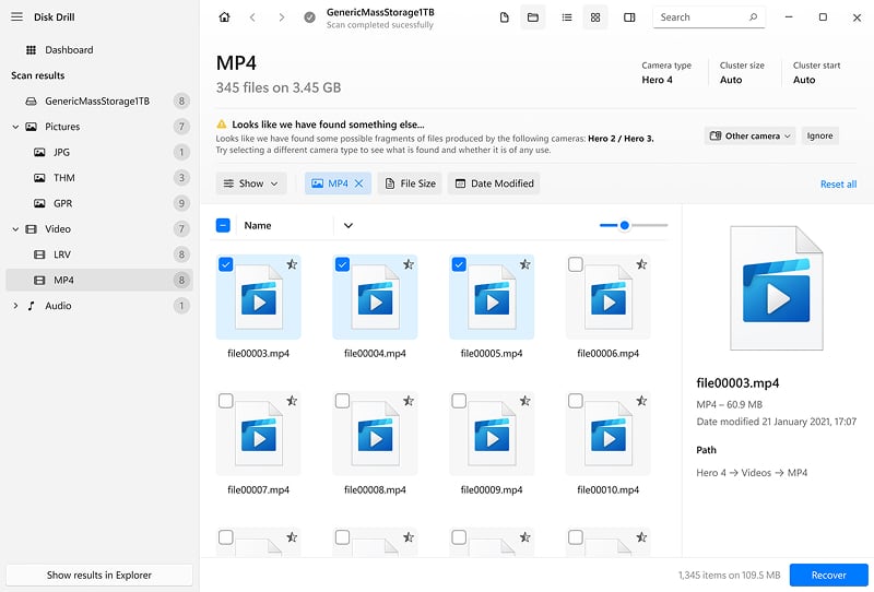 Select files to recover