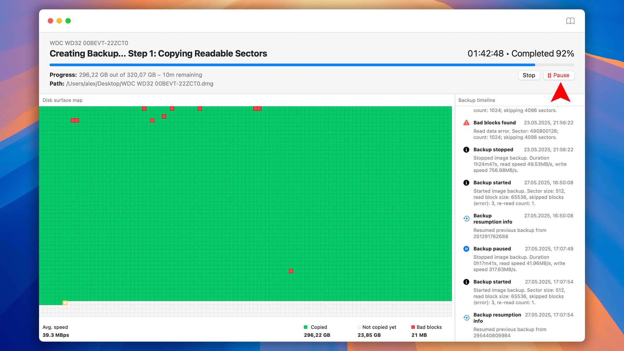 disk drill macos backup module stop and resume option
