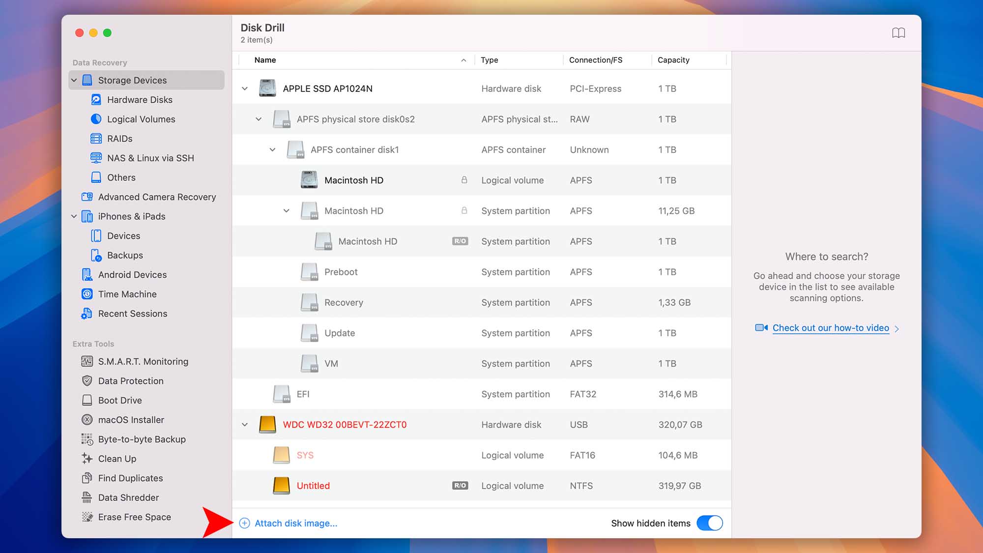 disk drill macos backup module attach backup image file