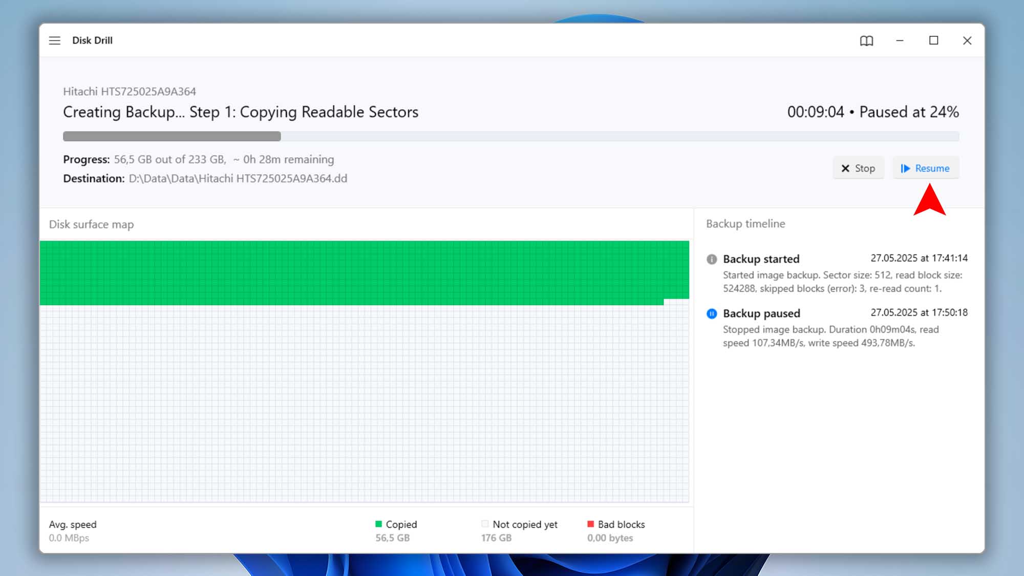 disk drill windows backup module stop and resume option