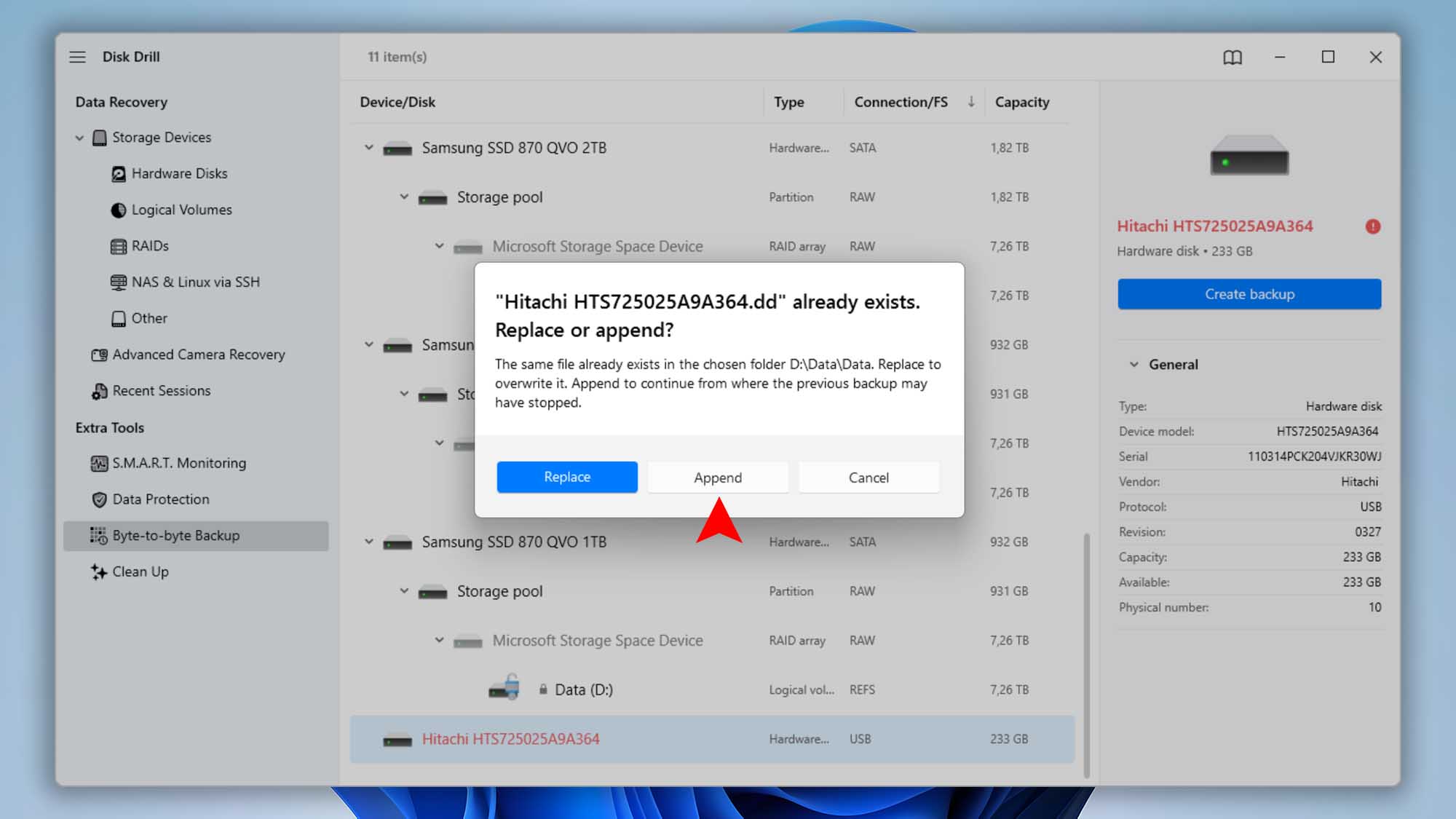 disk drill windows backup module append option step 2