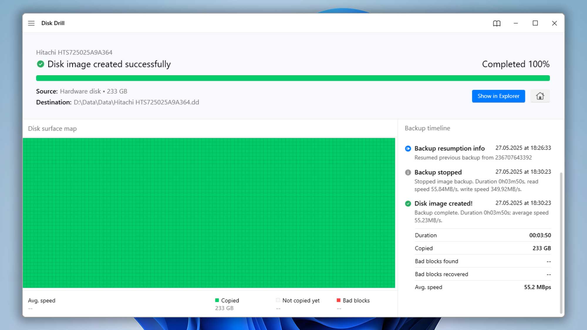 disk drill windows backup module finished process
