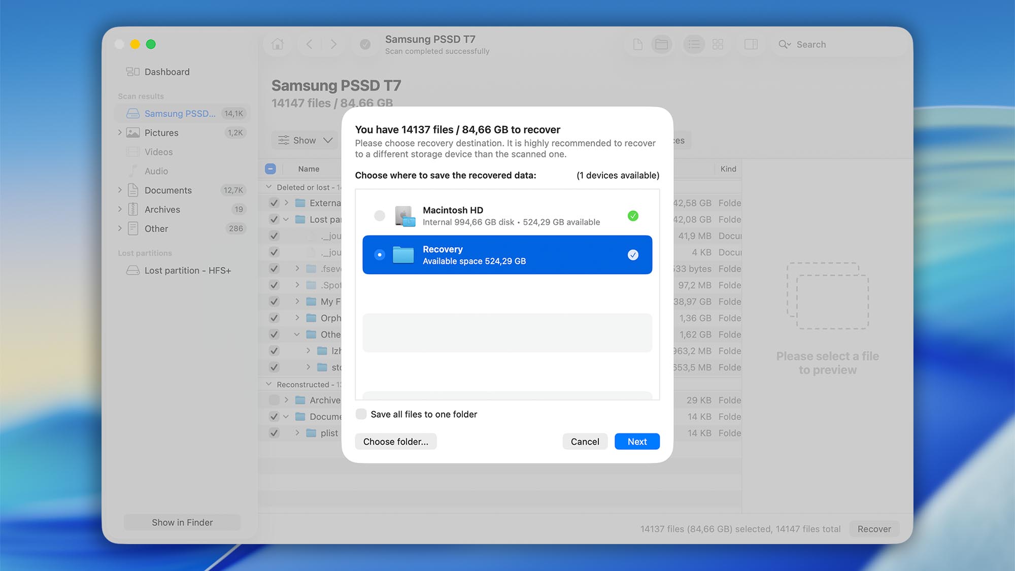 select folder to recover disk drill mac