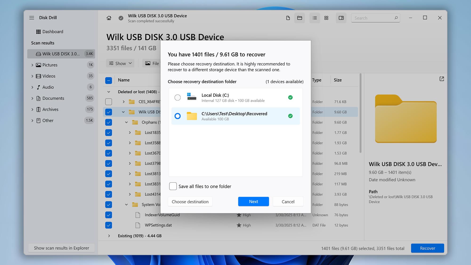 select folder to recover disk drill windows