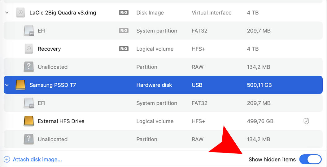 show hidden items disk drill mac
