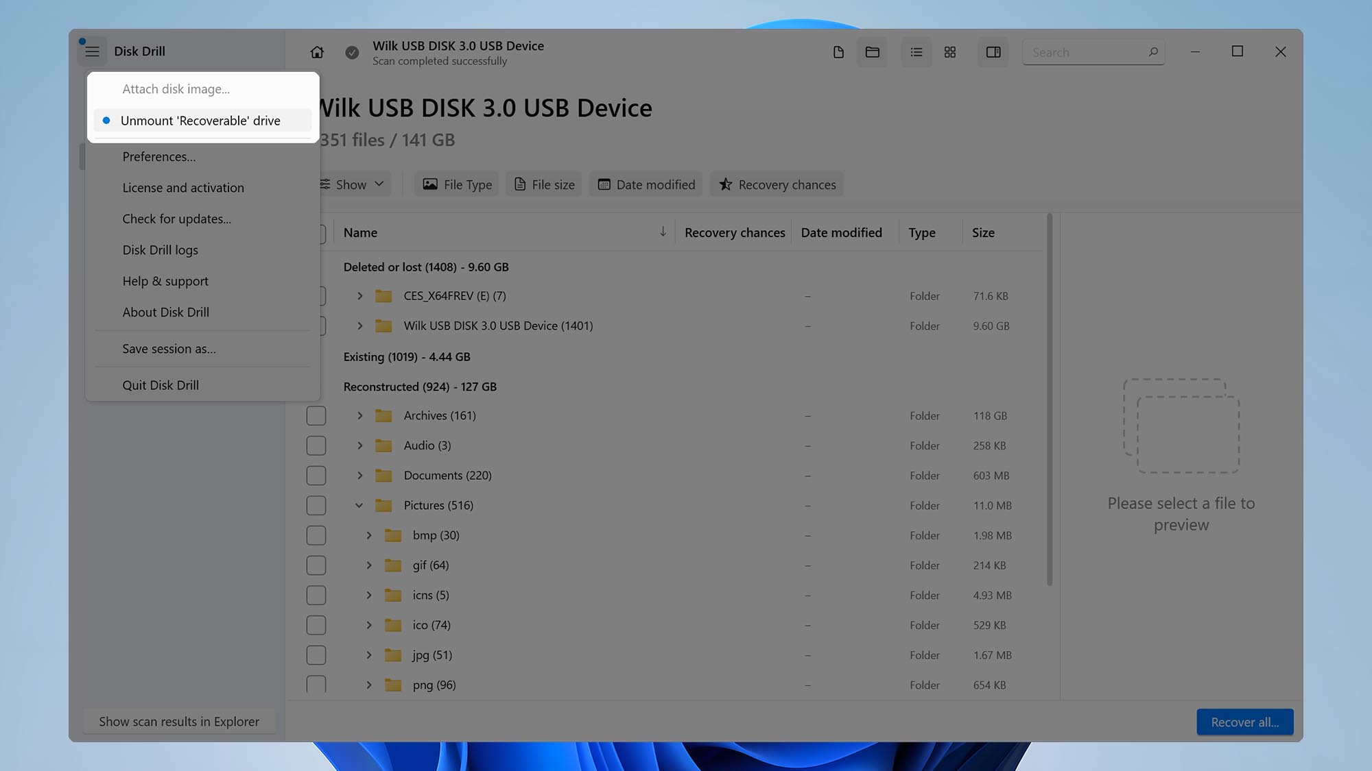 unmount results disk drill windows