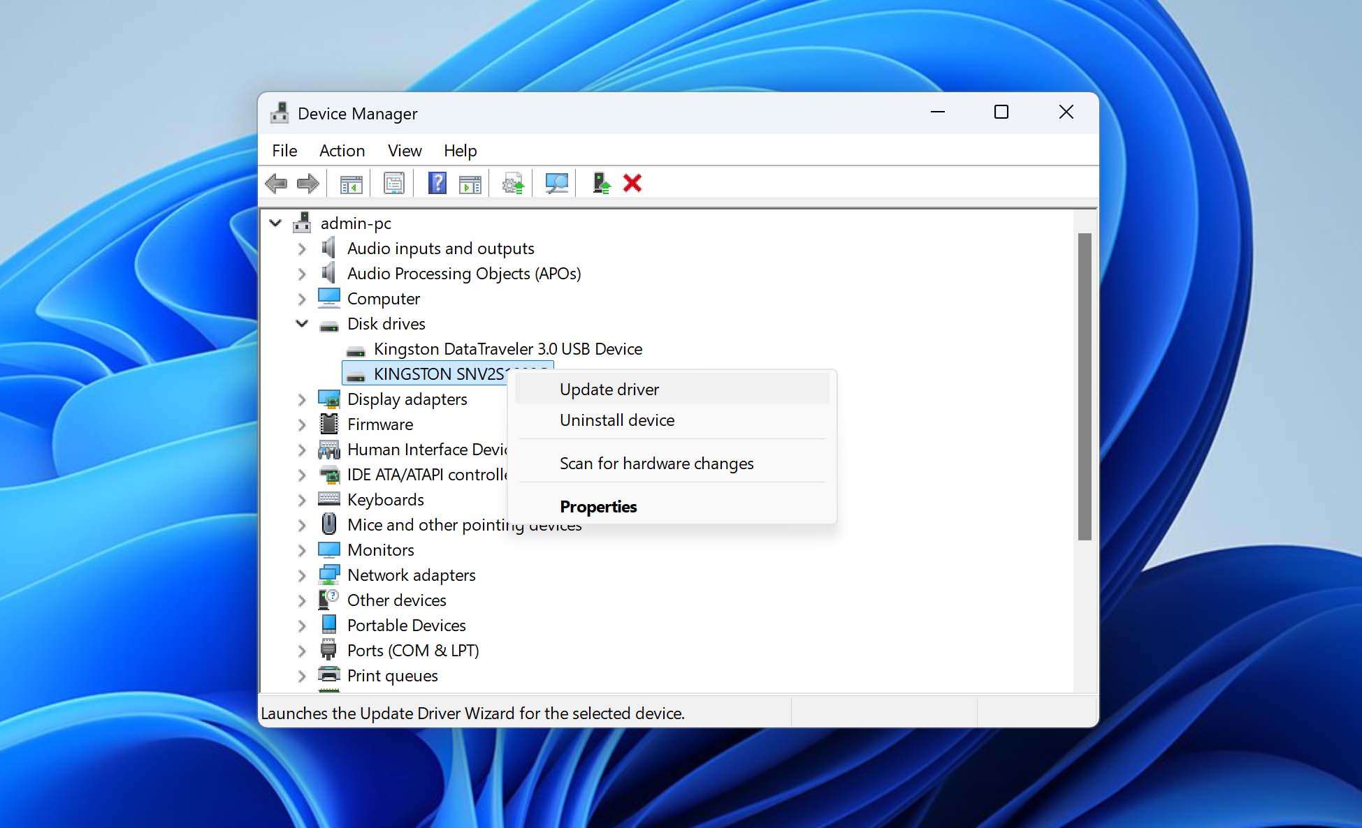 Device manager update driver