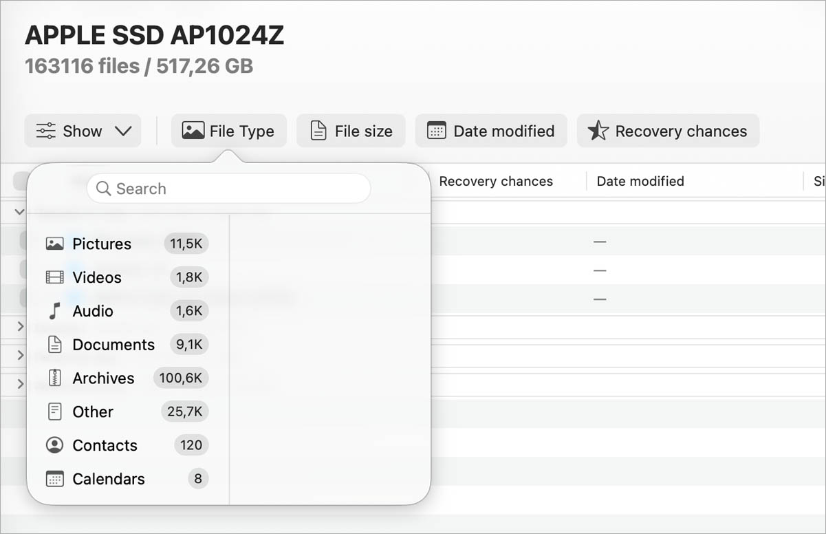 use filters disk drill mac