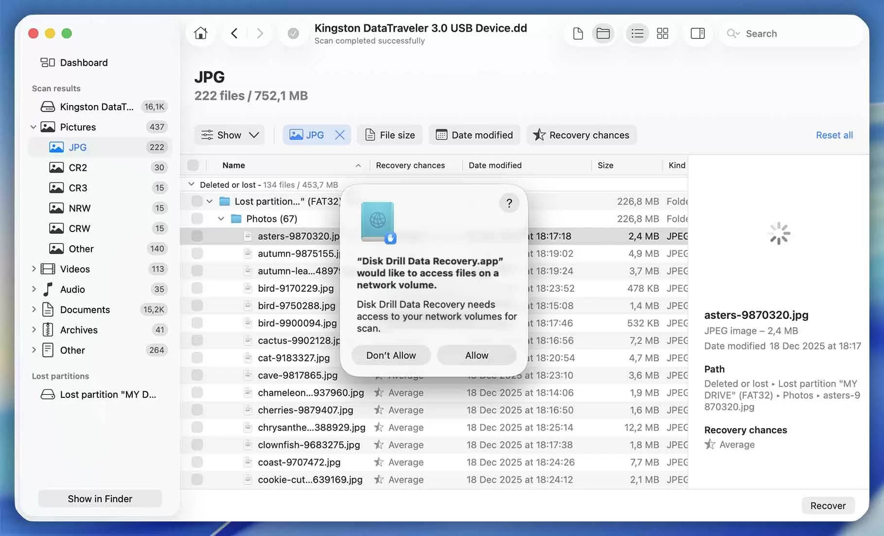 allow Disk Drill Data Recovery to access a network volume