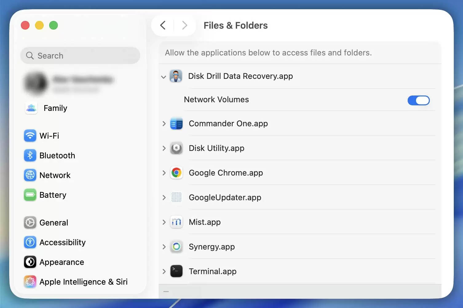 grant network volumes access to Disk Drill Data Recovery
